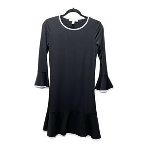 Michael Michael Kors Black White Trim Long Sleeve Bell Sleeve Formal Dress Sz XS